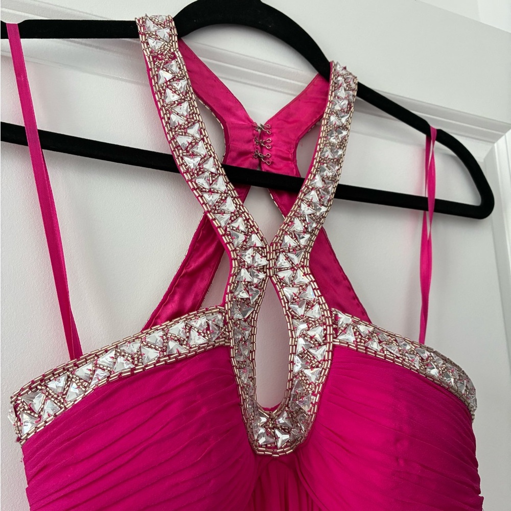 Jovani Size 0 Rhinestone Beaded Hot Pink Short Racerback Style Dress - Picture 3 of 9